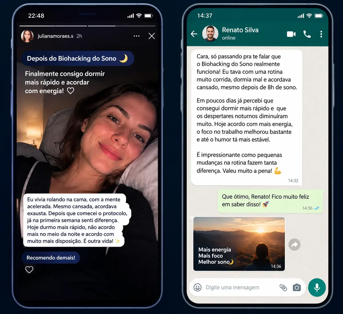 Relatos de Instagram e WhatsApp sobre o Biohacking do Sono